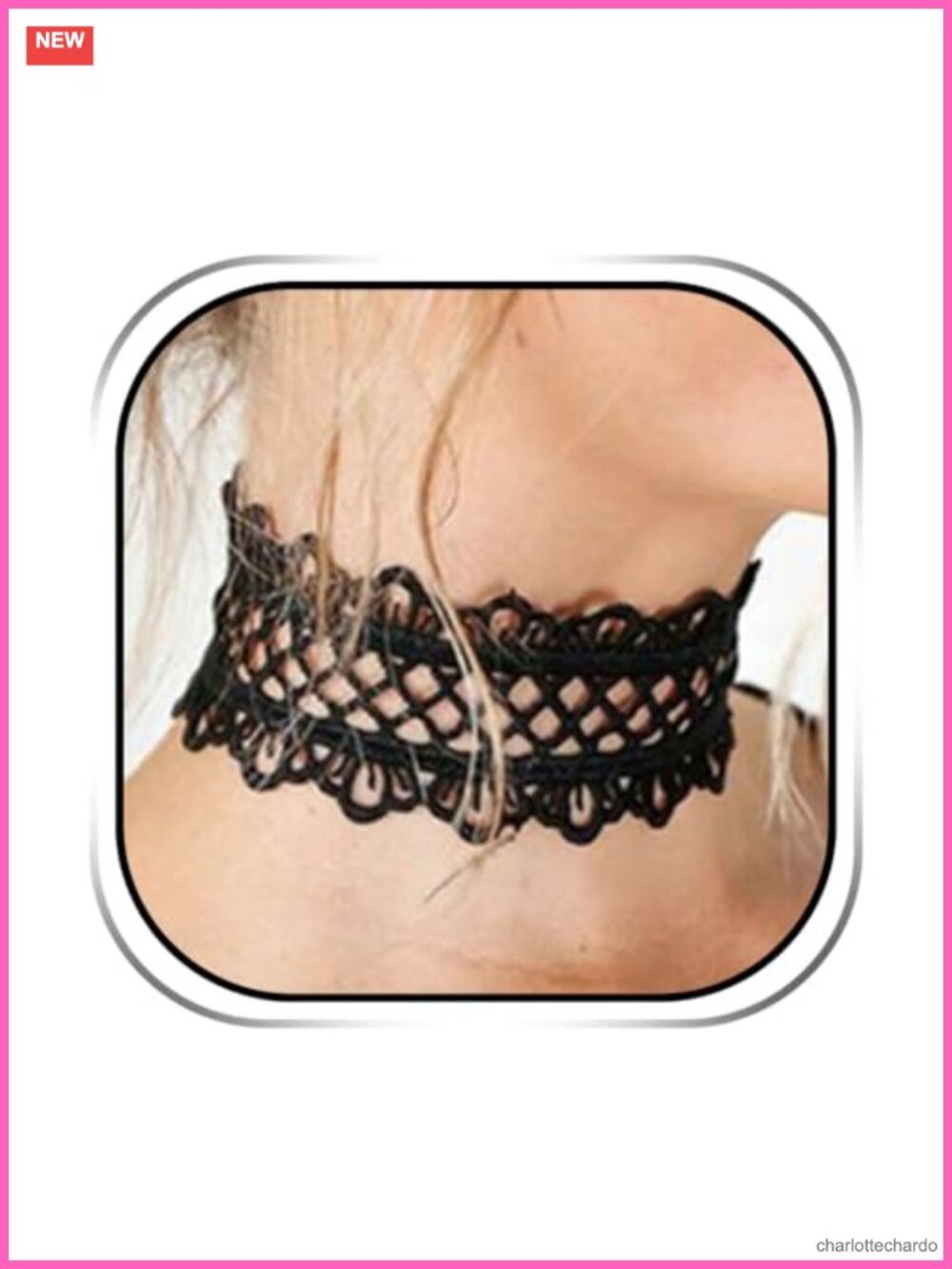 Black Choker Necklace with White Lace for Women Gothic Halloween Collar